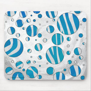 White and Blue Polka Dot Zebra Mouse Mat