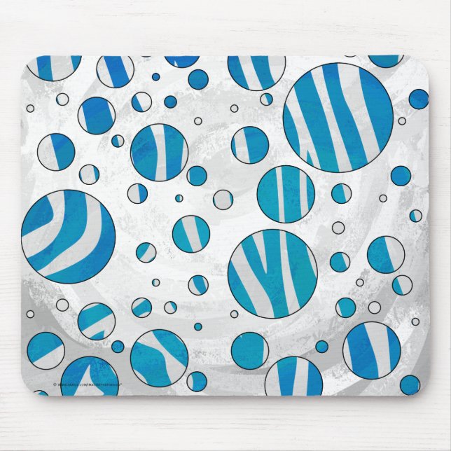 White and Blue Polka Dot Zebra Mouse Mat (Front)
