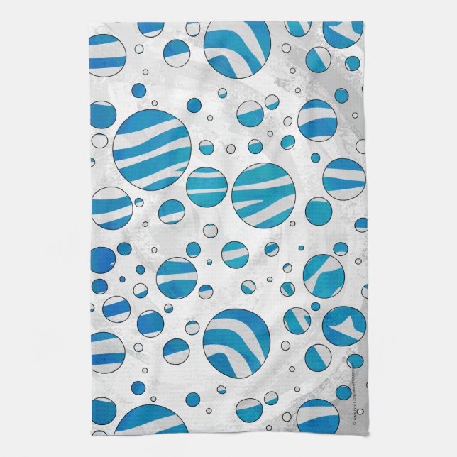 White and Blue Polka Dot Zebra Tea Towel (Vertical)