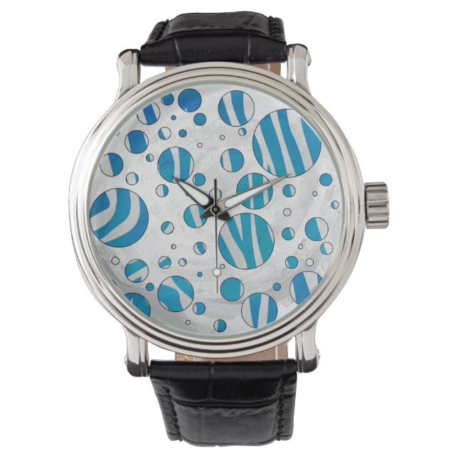 White and Blue Polka Dot Zebra Watch (Front)