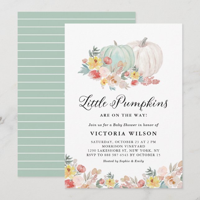 White and Blue Pumpkins Autumn Twins Baby Shower Invitation (Front/Back)