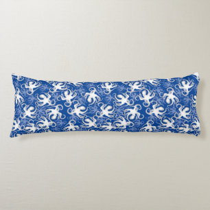 White And Blue Repeating Motif   Octopus Pattern Body Cushion