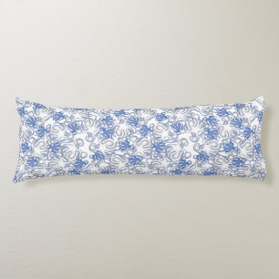 White And Blue Repeating Motif Octopus Pattern Body Cushion