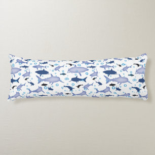 White And Blue Repeating Motif   Shark Pattern Body Cushion