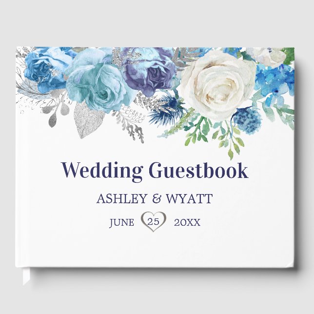 White And Blue Roses Guest Book (Front)