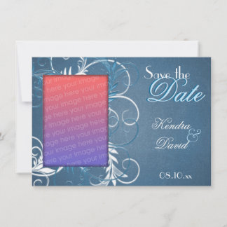 White and Blue "Save the Date" Flourish Cards