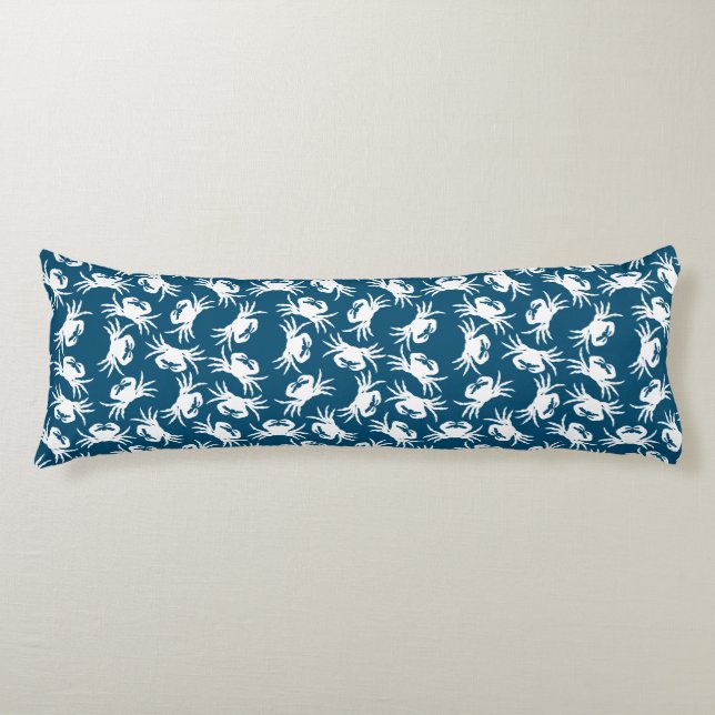 White and Blue Seamless Crab Pattern Body Cushion (Front)