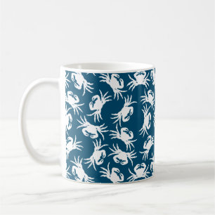 White and Blue Seamless Crab Pattern Coffee Mug