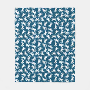 White and Blue Seamless Crab Pattern Fleece Blanket