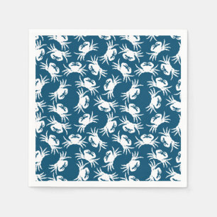 White and Blue Seamless Crab Pattern Napkin