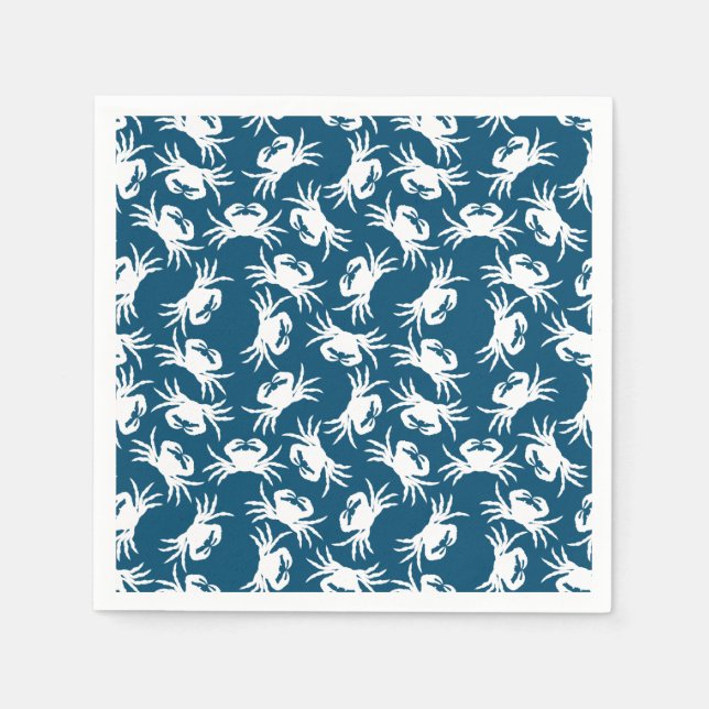 White and Blue Seamless Crab Pattern Napkin (Front)