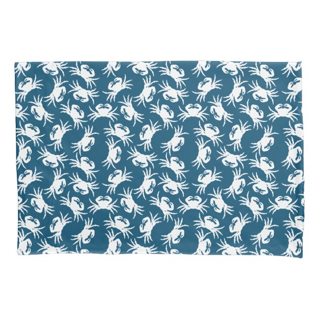 White and Blue Seamless Crab Pattern Pillowcase (Front)