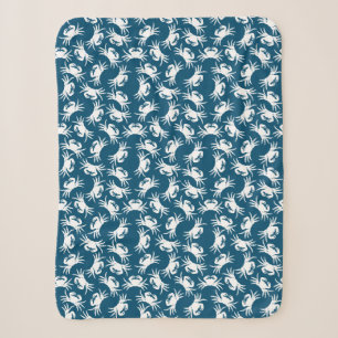 White and Blue Seamless Crab Pattern Sherpa Blanket