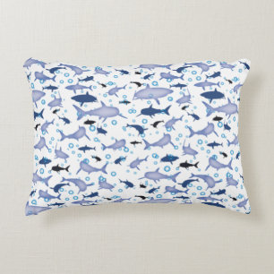 White and Blue Shark Silhouette Pattern Decorative Cushion