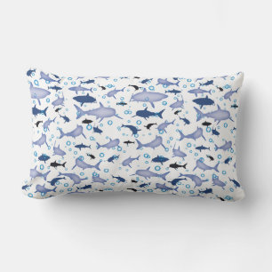 White and Blue Shark Silhouette Pattern Lumbar Cushion
