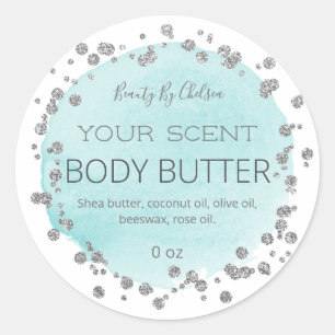 White And Blue Silver Dots Body Butter Labels