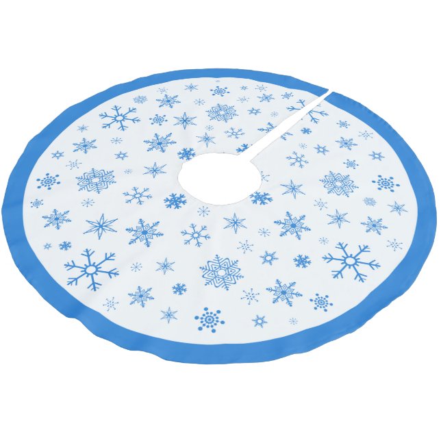 White and Blue Snowflake Christmas Tree Skirt (Angled)
