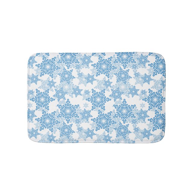 White and Blue Snowflake Seamless Pattern Bath Mat (Front)