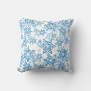 White and Blue Snowflake Seamless Pattern Cushion