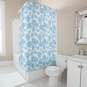 White and Blue Snowflake Seamless Pattern Shower Curtain