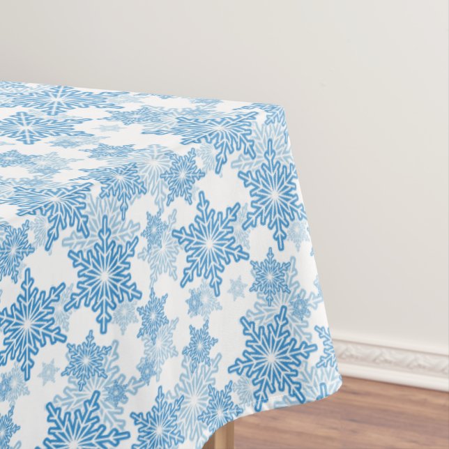White and Blue Snowflake Seamless Pattern Tablecloth (In Situ)
