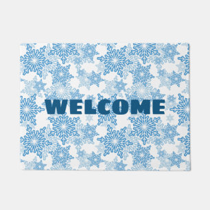 White and Blue Snowflake Welcome Doormat