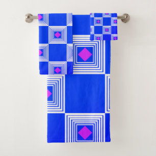 White and Blue Square Funnel Bath Towel Set