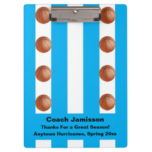 White and Blue Stripe, Basketball Coach Thank You, Clipboard