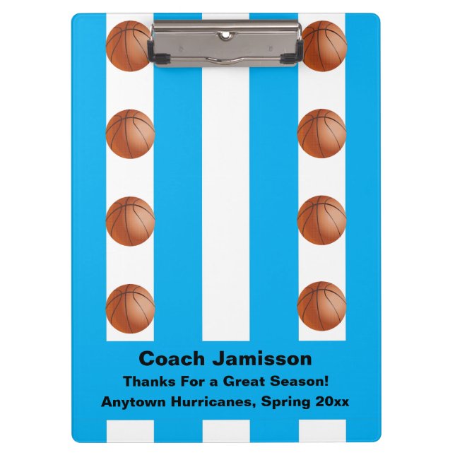 White and Blue Stripe, Basketball Coach Thank You, Clipboard (Front)