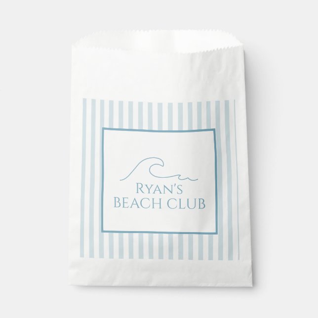 White and Blue Stripe Beach Club Cabana Birthday  Favour Bags (Front)
