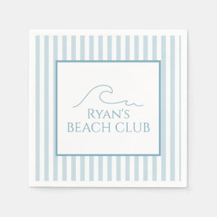 White and Blue Stripe Beach Club Cabana Birthday  Napkin