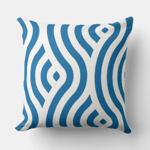 White and Blue Striped Wave Pattern Cushion