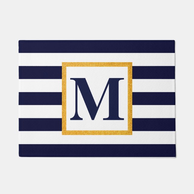 White and Blue Stripes Doormat (Front)