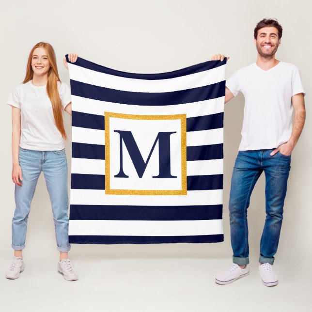 White and Blue Stripes Fleece Blanket (In Situ)