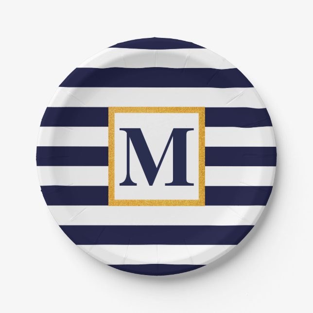 White and Blue Stripes Paper Plate (Front)