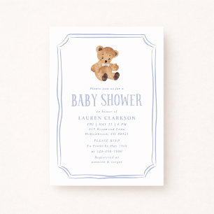 White and Blue Teddy Bear Baby Shower Invitation