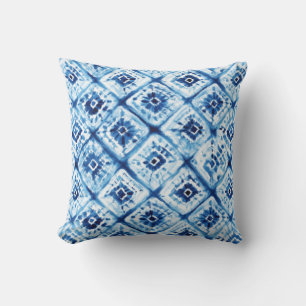 White and Blue Tie Dye Pattern Cushion