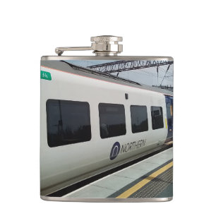White and blue train  hip flask