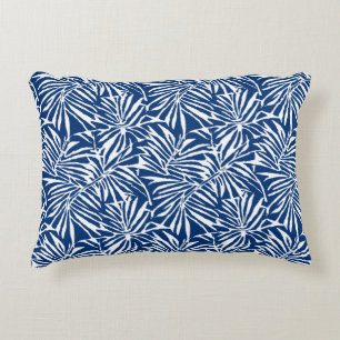 White And Blue Tropical Leaf Repeating Pattern Decorative Cushion