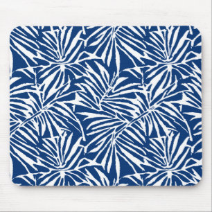 White And Blue Tropical Leaf Repeating Pattern Mouse Mat
