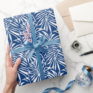 White And Blue Tropical Leaf Repeating Pattern Wrapping Paper