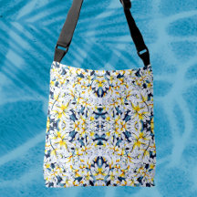 WHITE AND BLUE WATERCOLOR LILIES CROSS BODY BAG