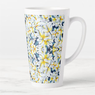 WHITE AND BLUE WATERCOLOR LILIES LATTE MUG 