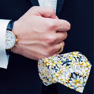 WHITE AND BLUE WATERCOLOR LILIES MEN'S TIE