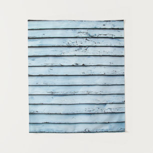 White and blue wooden surface tapestry