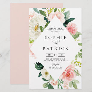 White and Blush Floral Frame Wedding Shower Invite