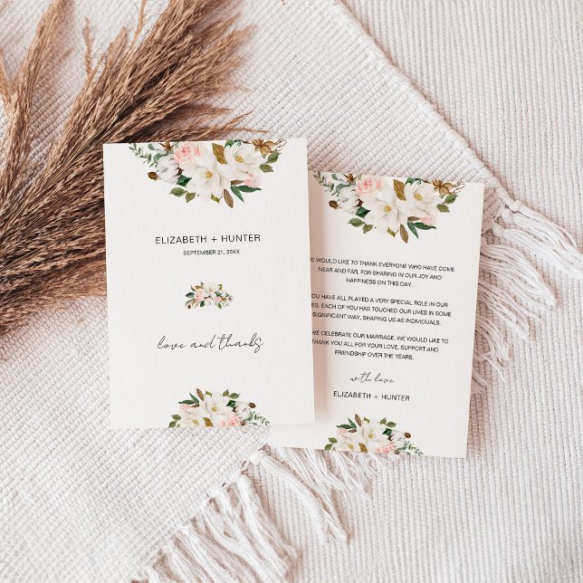 White and Blush Pink Magnolia Floral Wedding Thank You Card (White and Blush Pink Magnolia Floral Wedding Thank You Card)