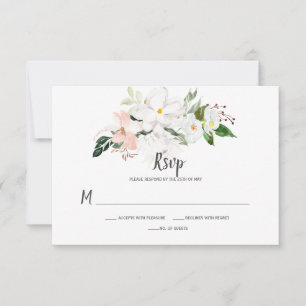 White and Blush Pink Orchids and Magnolias RSVP Card