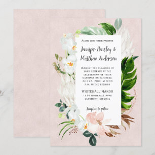 White and Blush Tropical Floral Wedding Invitation