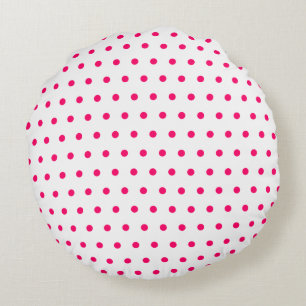 White and Bright Pink Polka Dots Round Cushion